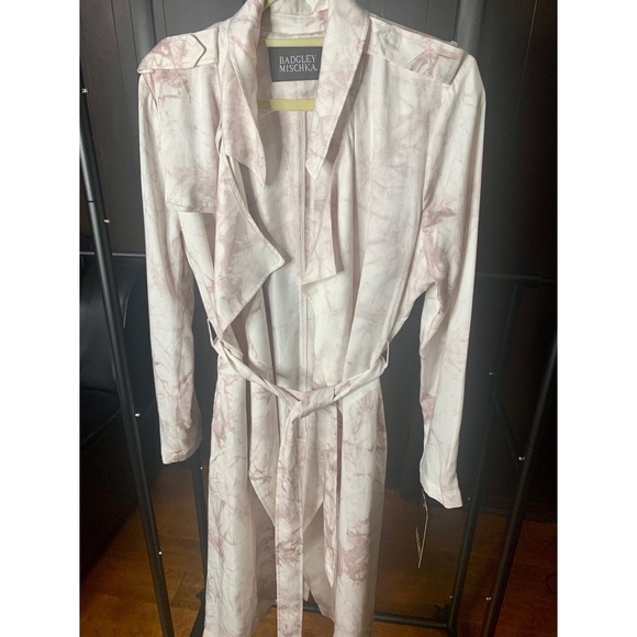 💫HP‼️💫 NWT BADGLEY MISCHKA Tie Dye Lyocell Trench Coat, Sunrise/White, Sz M-XL - Picture 4 of 12